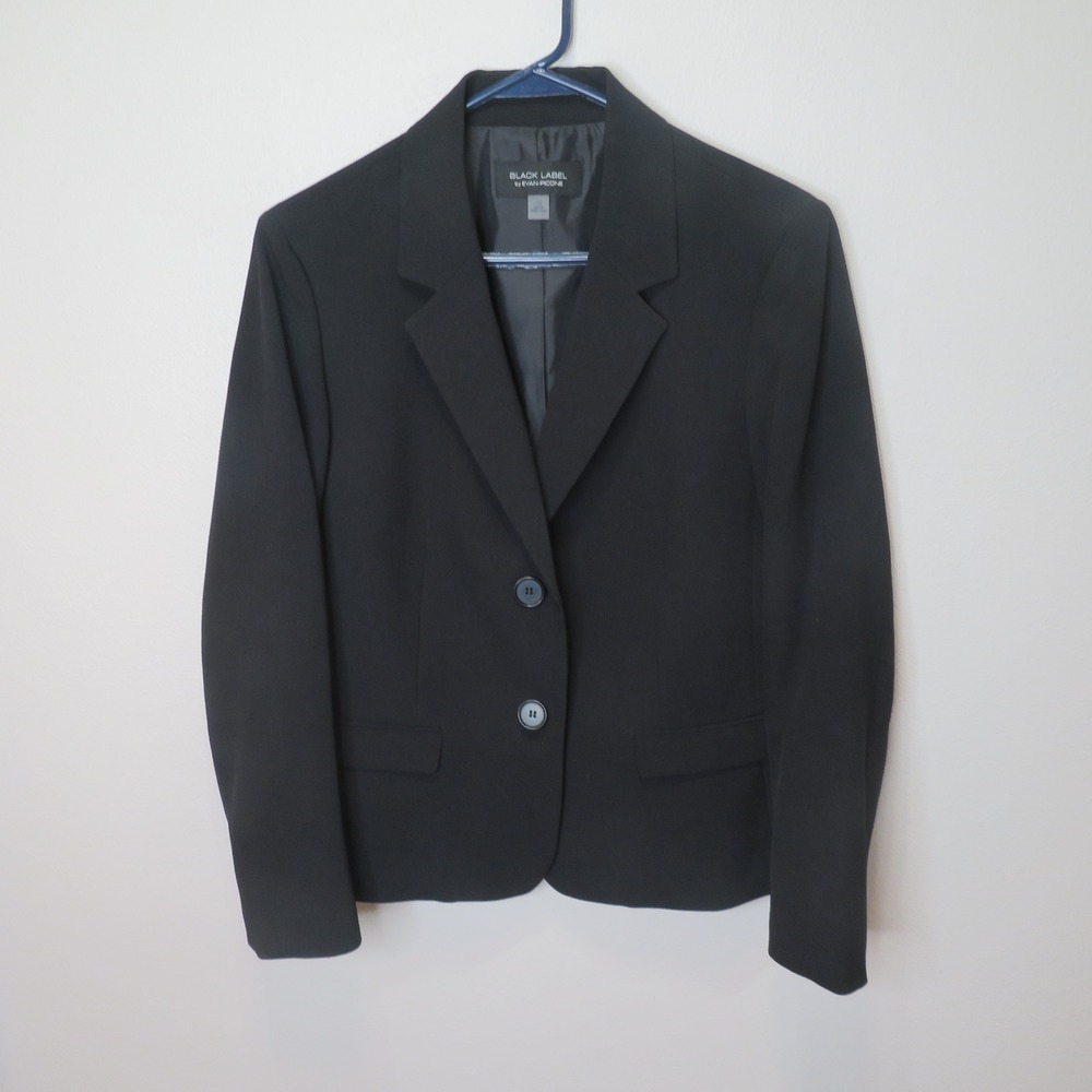 Black Label by Evan-Picone Womens Blazer Jacket Black Two Button Pro Size 12
